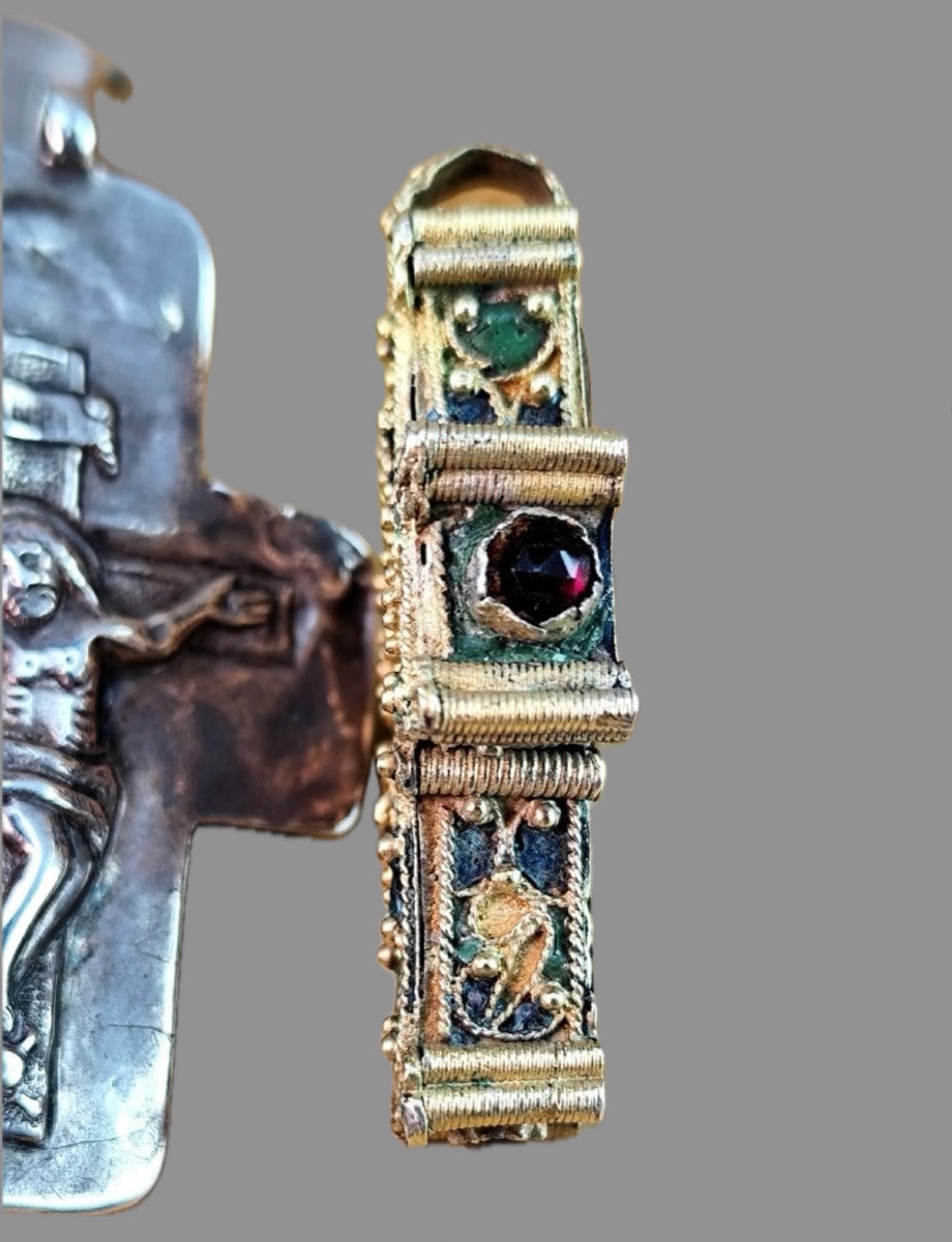 Portable Byzantine Reliquary Cross In Enamelled Vermeil -photo-3