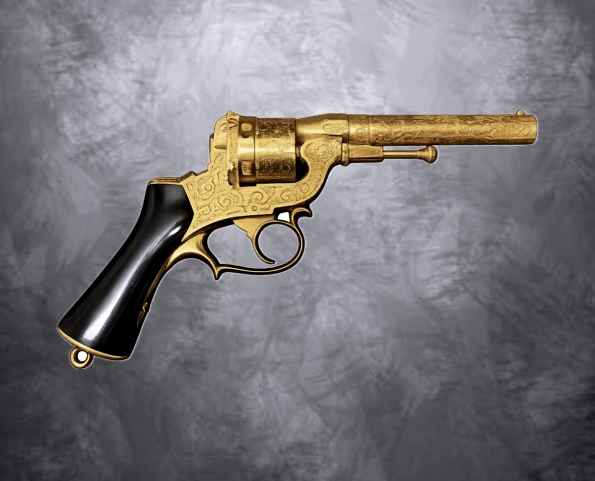 Exceptionnel objet de cabinet doré et gravé, signé “Beringer breveté à Paris”,coffret d’origine