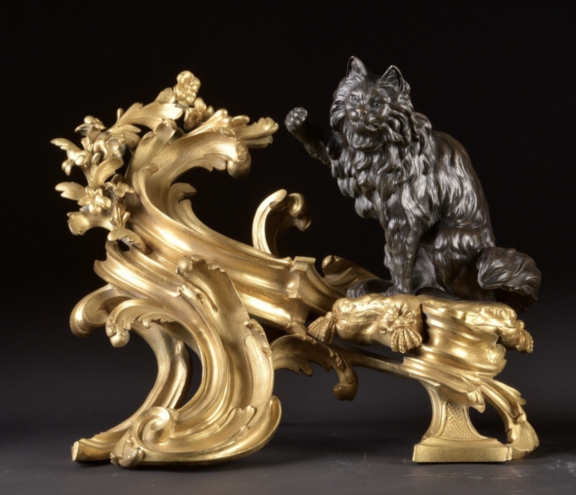 Important Pair Of Gilt And Patinated Bronze Andirons, Maison Beurdeley, Paris, Circa 1860–1870-photo-2
