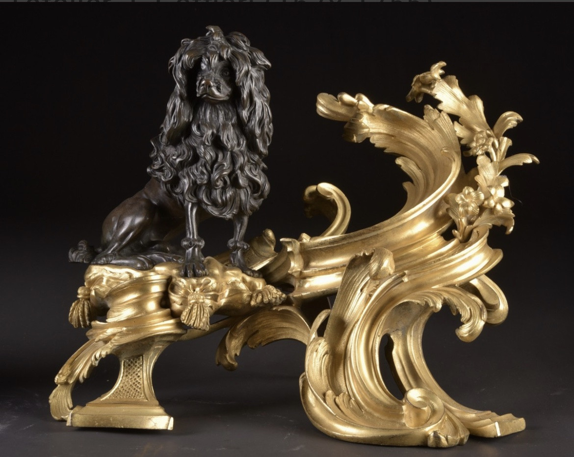 Important Pair Of Gilt And Patinated Bronze Andirons, Maison Beurdeley, Paris, Circa 1860–1870-photo-3