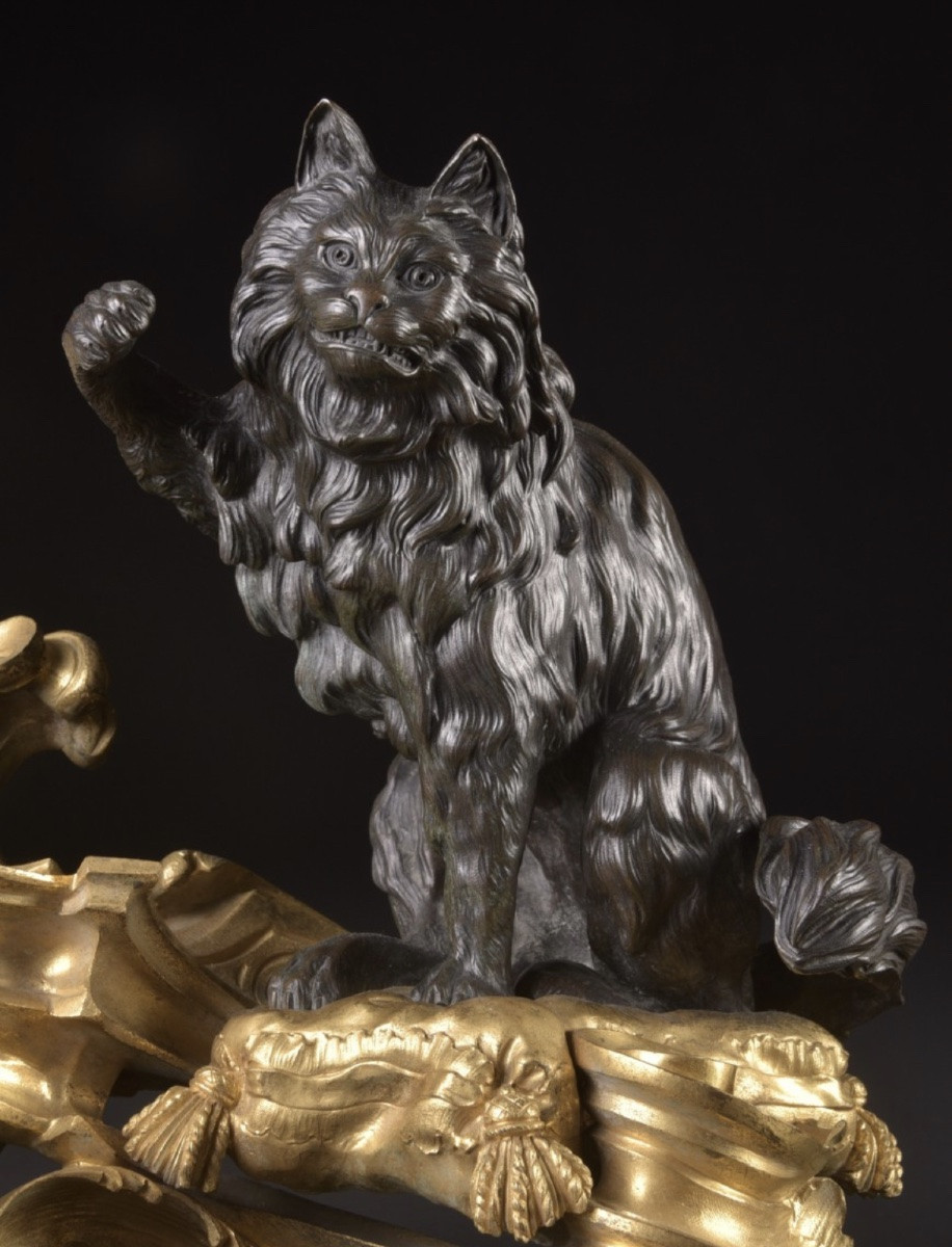 Important Pair Of Gilt And Patinated Bronze Andirons, Maison Beurdeley, Paris, Circa 1860–1870-photo-4