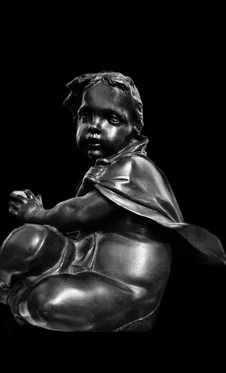 PAIRE DE CHENETS EN BRONZE À DOUBLE PATINE PUTTI FRILEUX, FRANCE, XIXᵉ SIÈCLE, ÉPOQUE NAPOLÉON -photo-2