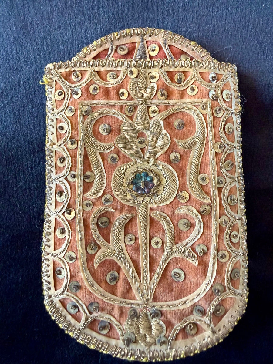 RARE PAIRE DE POCHETTES ARISTOCRATIQUES AUX FLEURS DE LYS-photo-2