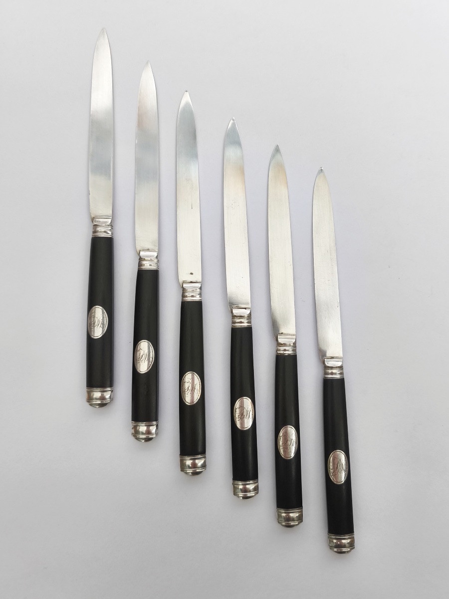 Six Solid Silver Fruit Knives-photo-2
