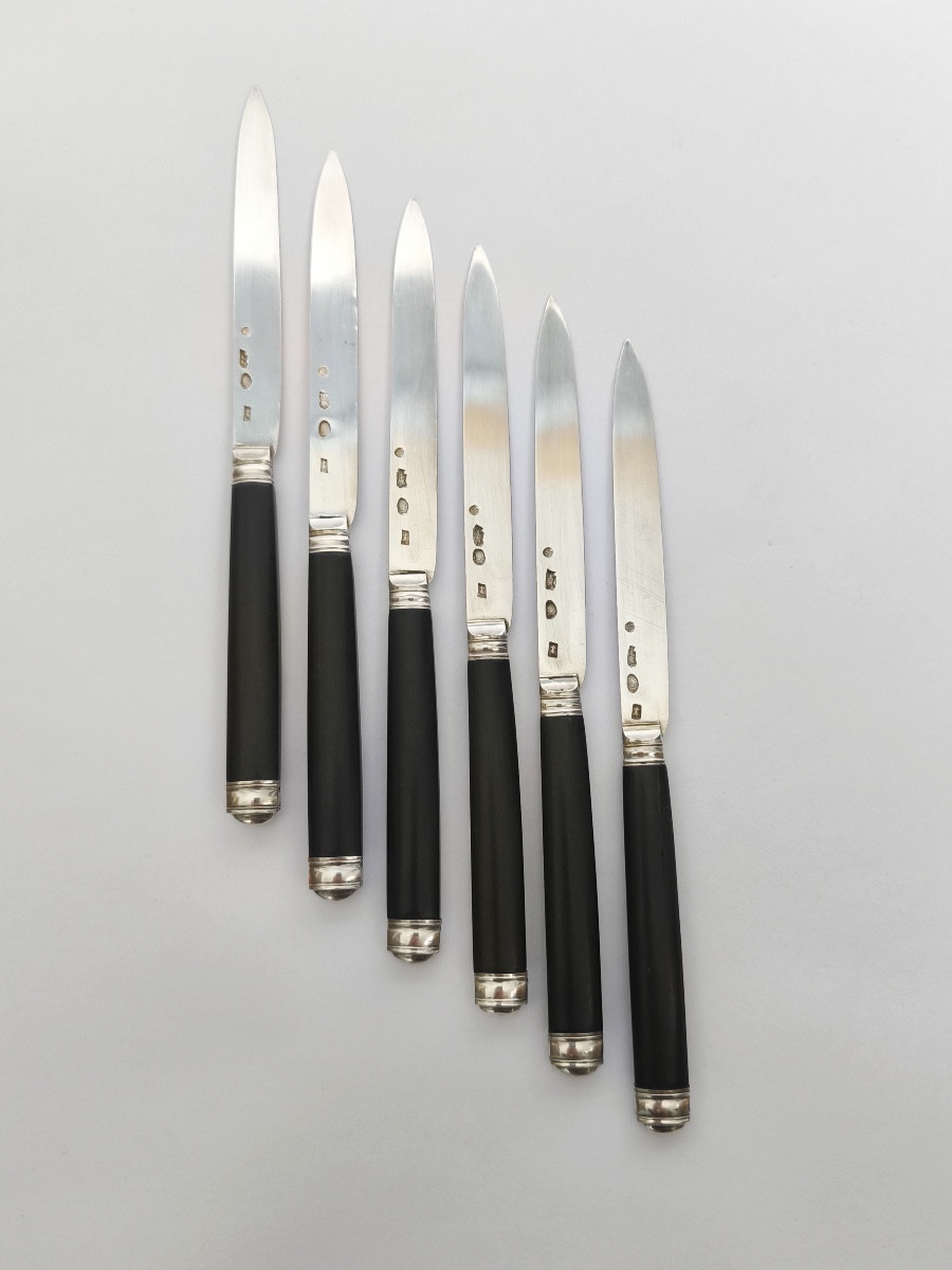 Six Solid Silver Fruit Knives