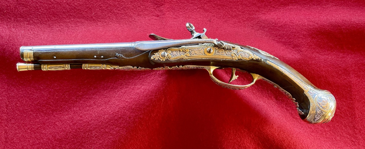 Michele Battista Pair Of Flintlock Pistols With Coat Of Arms, Royal Manufactory Of Naples Second Half-photo-3