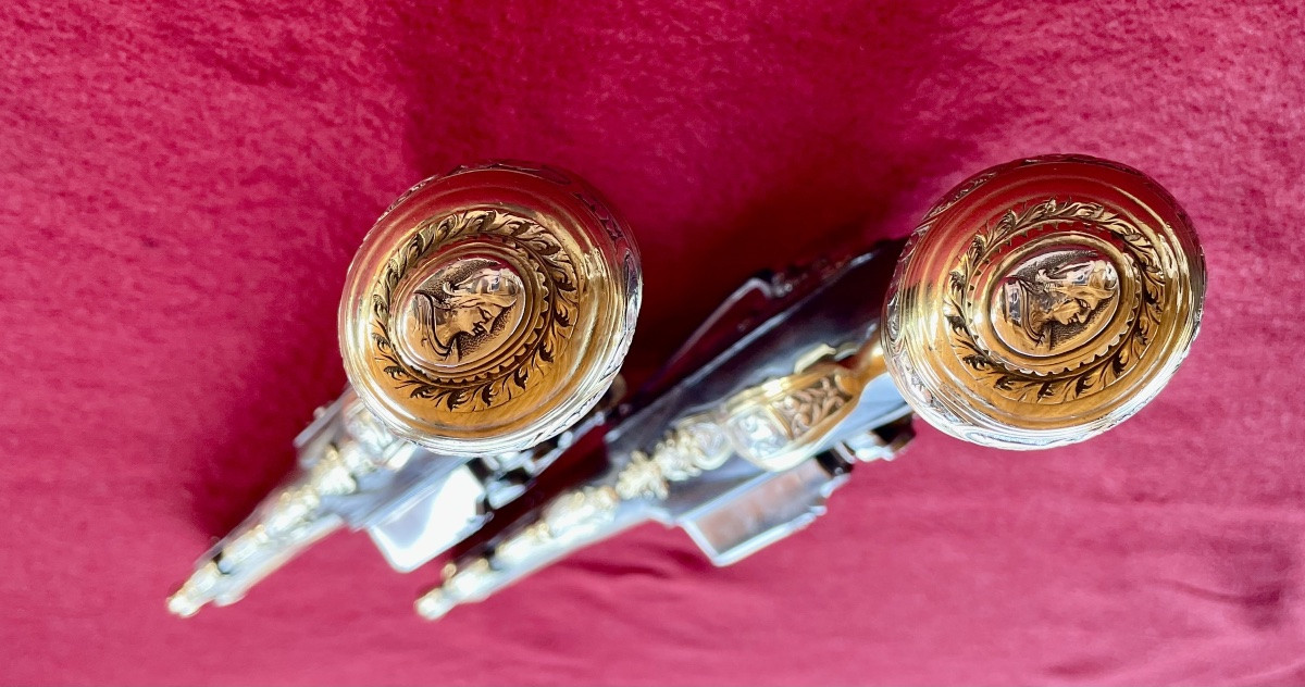 Michele Battista Pair Of Flintlock Pistols With Coat Of Arms, Royal Manufactory Of Naples Second Half-photo-4