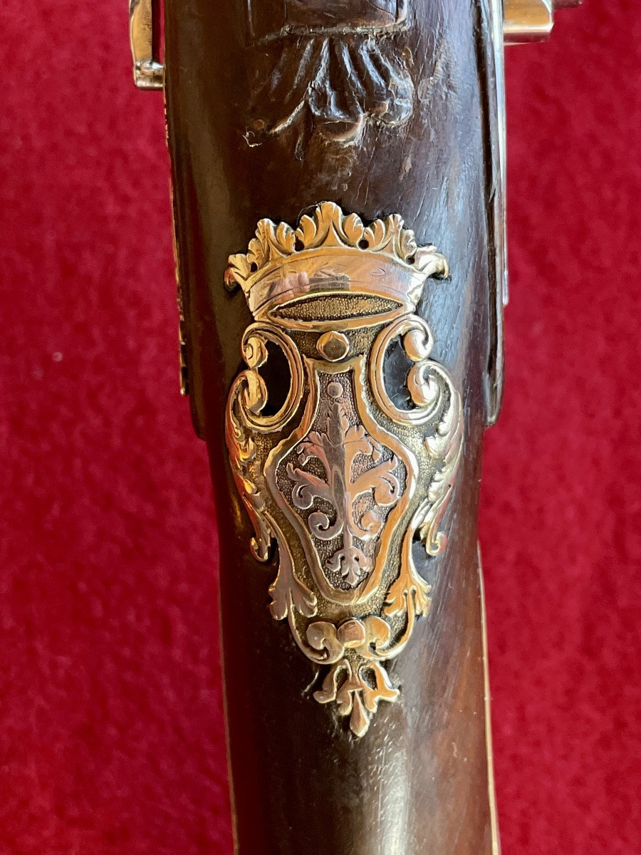 Michele Battista Pair Of Flintlock Pistols With Coat Of Arms, Royal Manufactory Of Naples Second Half-photo-5
