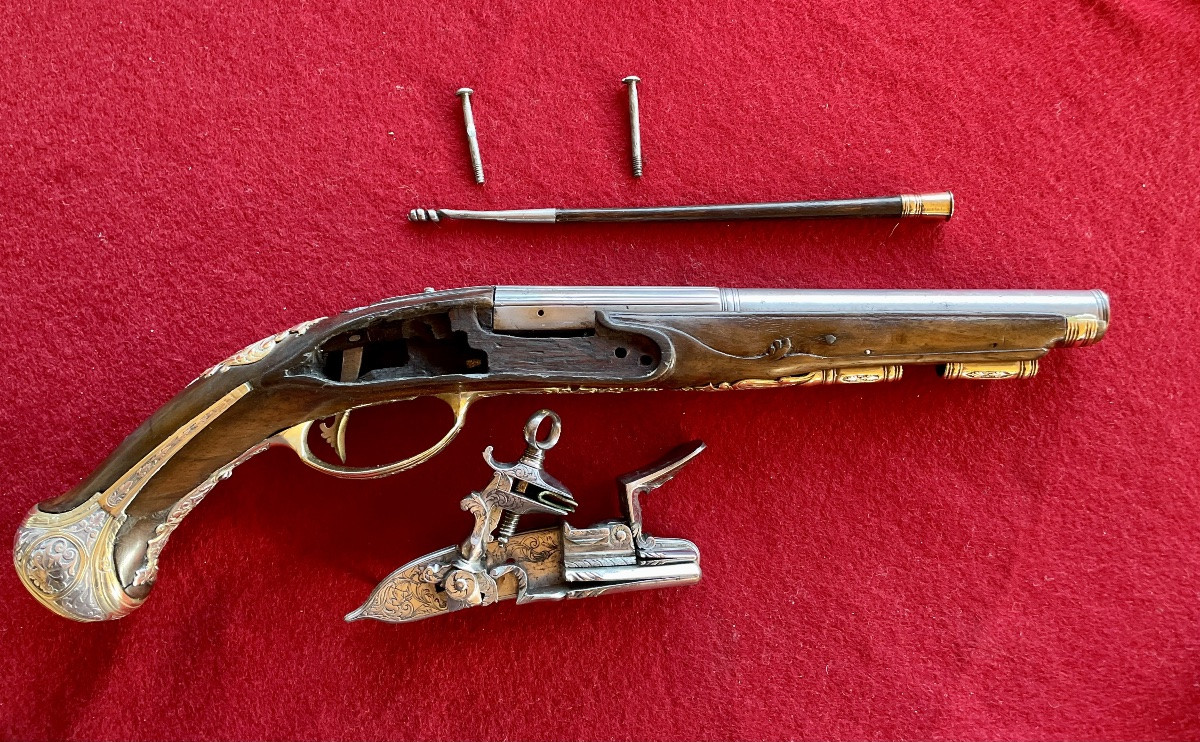 Michele Battista Pair Of Flintlock Pistols With Coat Of Arms, Royal Manufactory Of Naples Second Half-photo-8