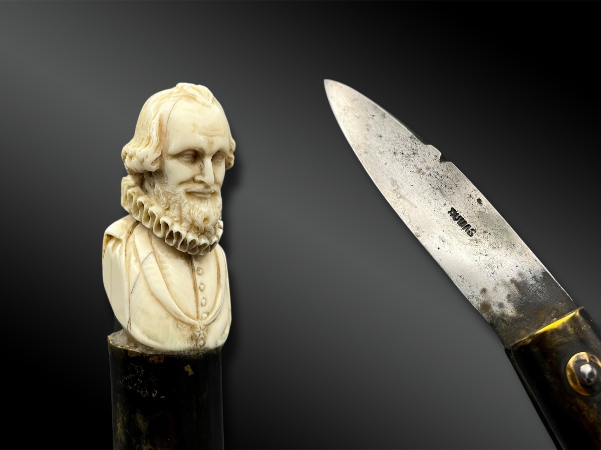 Couteau pliant ancien à mitre sculptée – Buste d’Henri IV France, XIXᵉ siècle. -photo-2