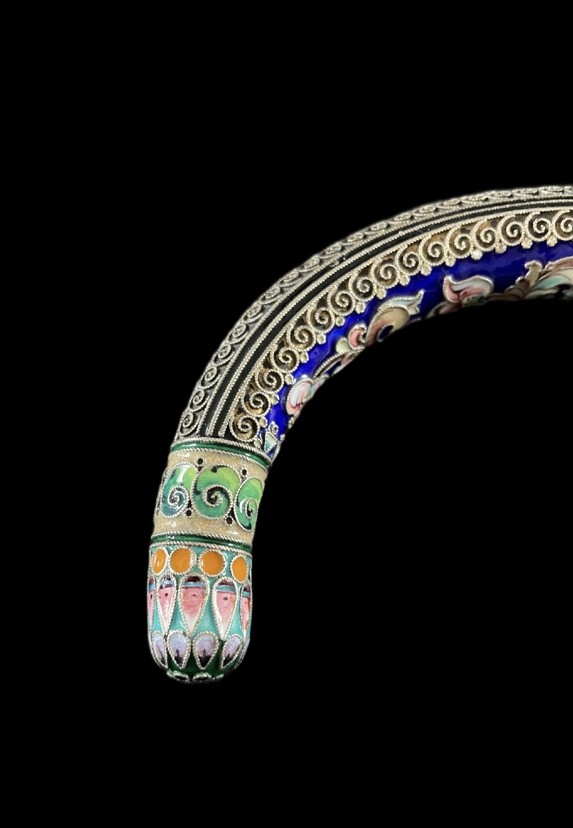 Prestigious Silver Cane Handle With Cloisonné Enamel – Imperial Russia, Circa 1900-photo-3