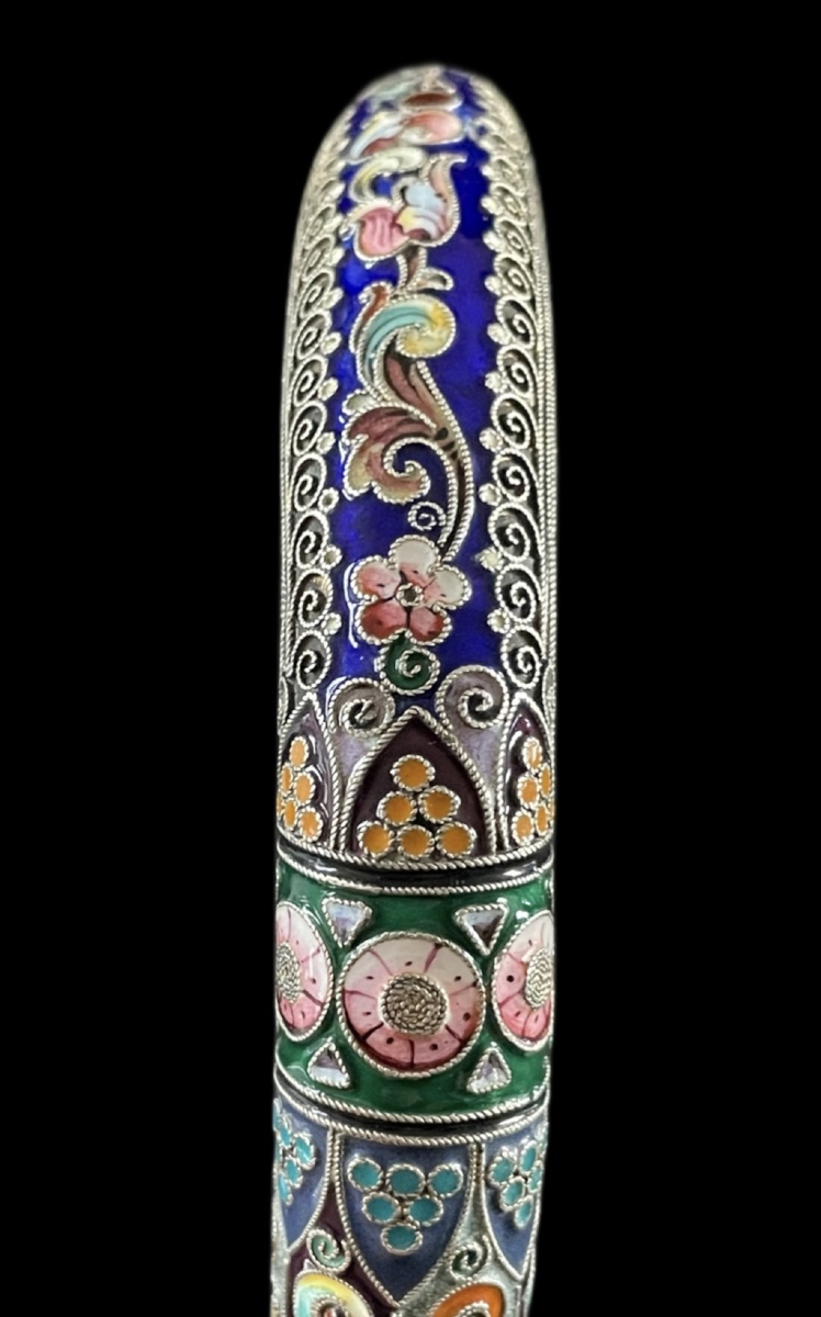 Prestigious Silver Cane Handle With Cloisonné Enamel – Imperial Russia, Circa 1900-photo-4