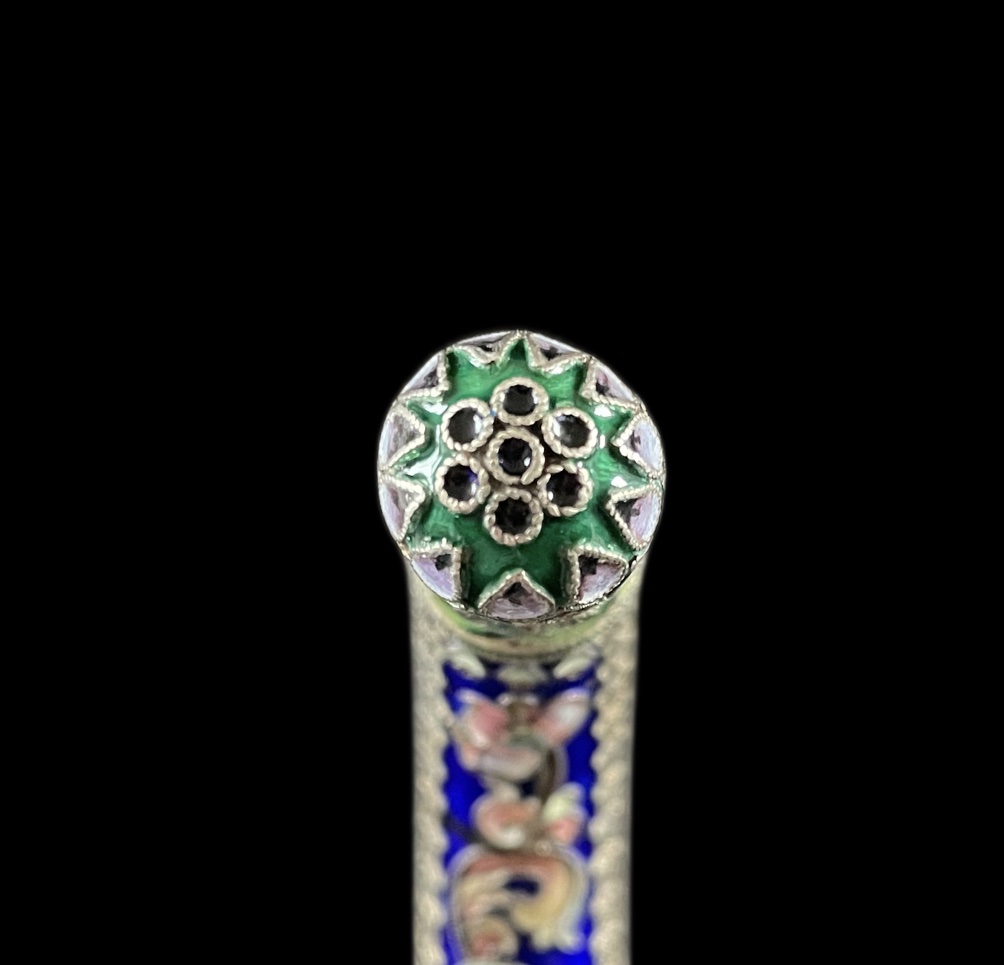 Prestigious Silver Cane Handle With Cloisonné Enamel – Imperial Russia, Circa 1900-photo-1