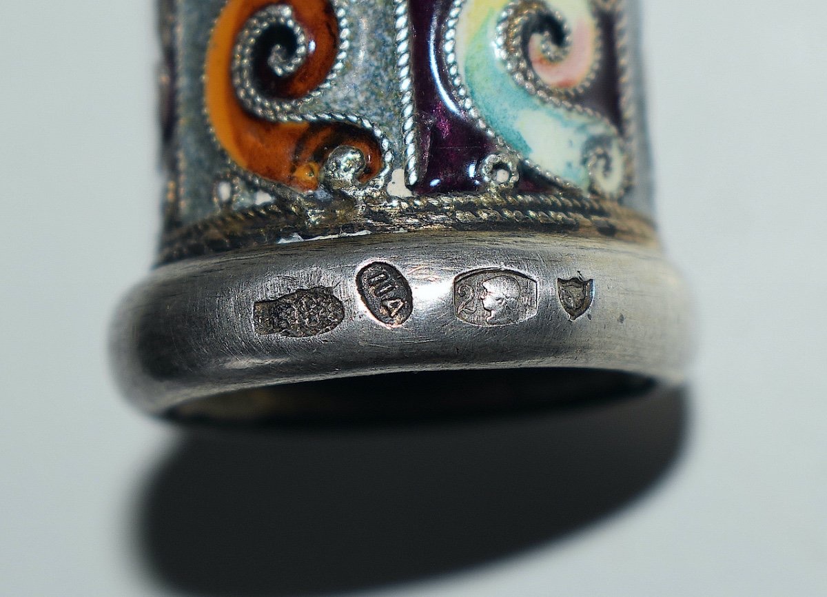 Prestigious Silver Cane Handle With Cloisonné Enamel – Imperial Russia, Circa 1900-photo-2