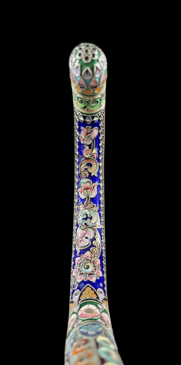 Prestigious Silver Cane Handle With Cloisonné Enamel – Imperial Russia, Circa 1900-photo-4
