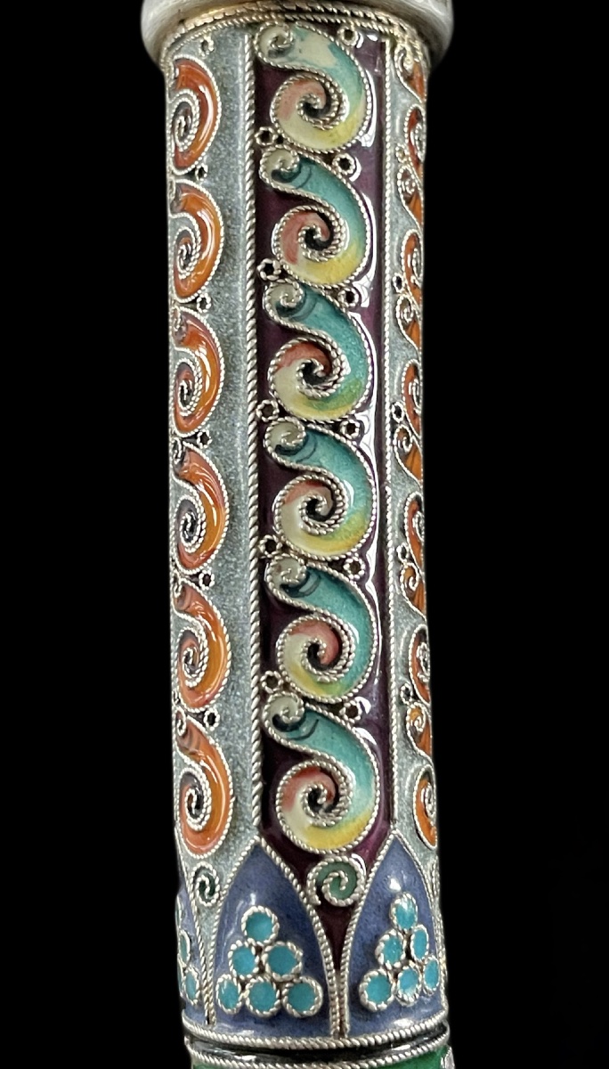 Prestigious Silver Cane Handle With Cloisonné Enamel – Imperial Russia, Circa 1900-photo-5