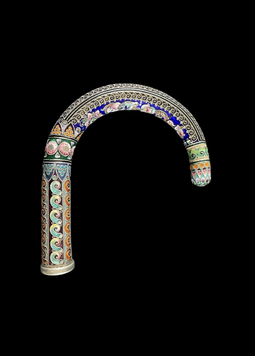 Prestigious Silver Cane Handle With Cloisonné Enamel – Imperial Russia, Circa 1900