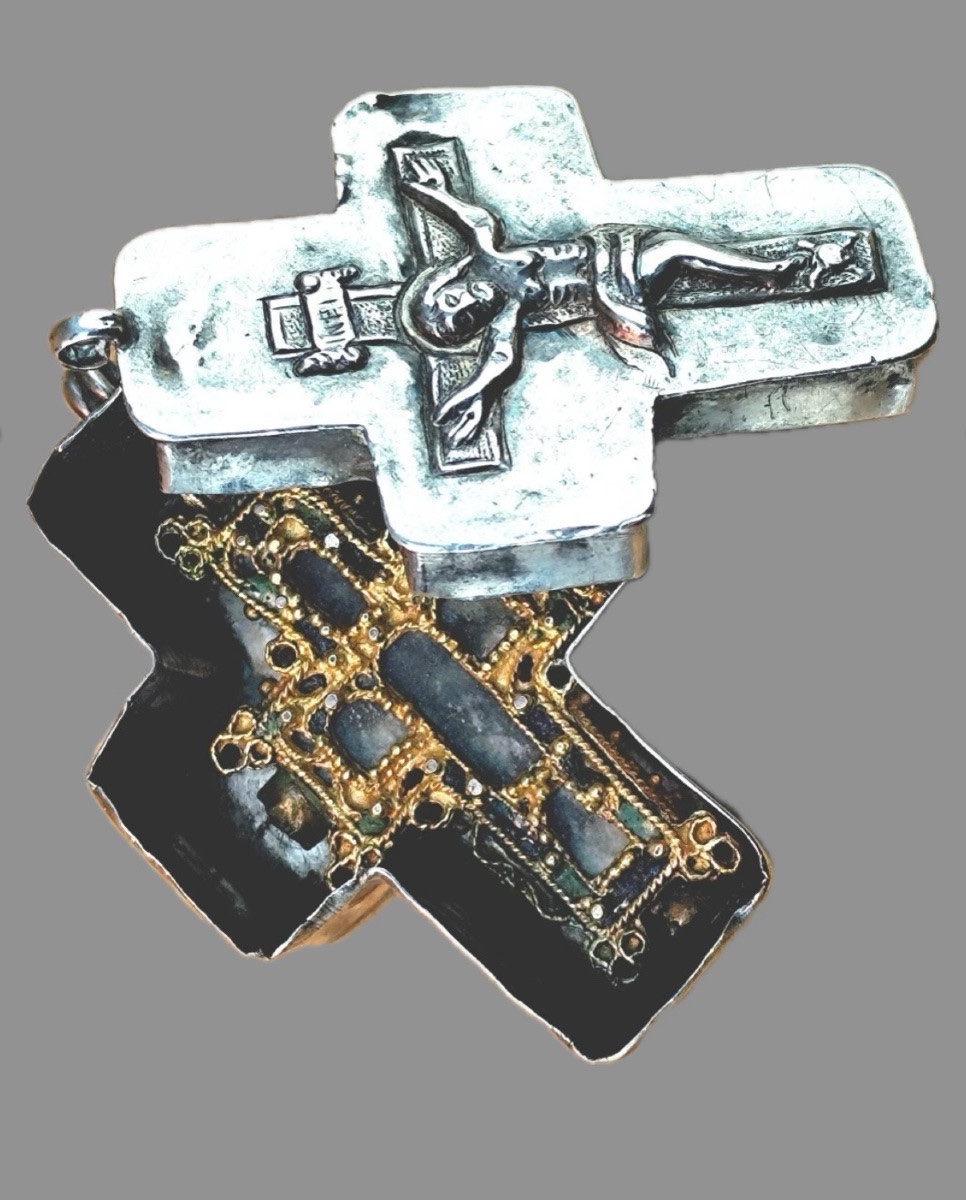 Portable Byzantine Relic Cross In Enameled Vermeil-photo-3