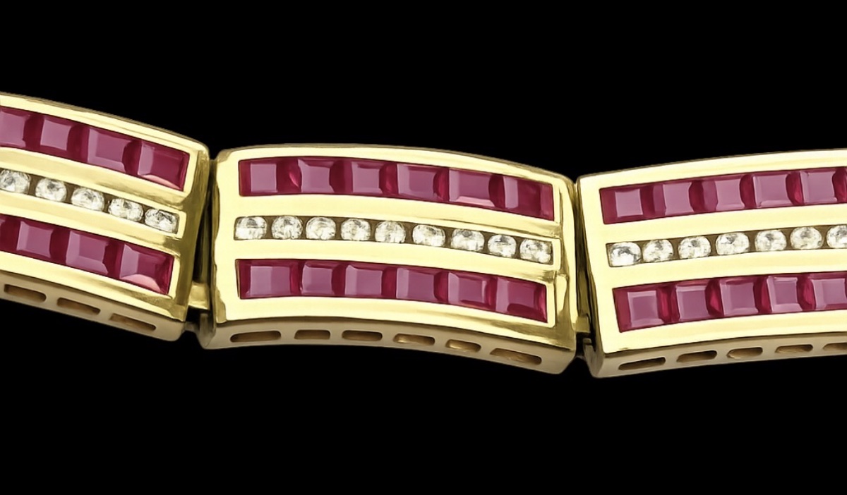 BRACELET EN OR 750, RUBIS ET DIAMANTS-photo-2