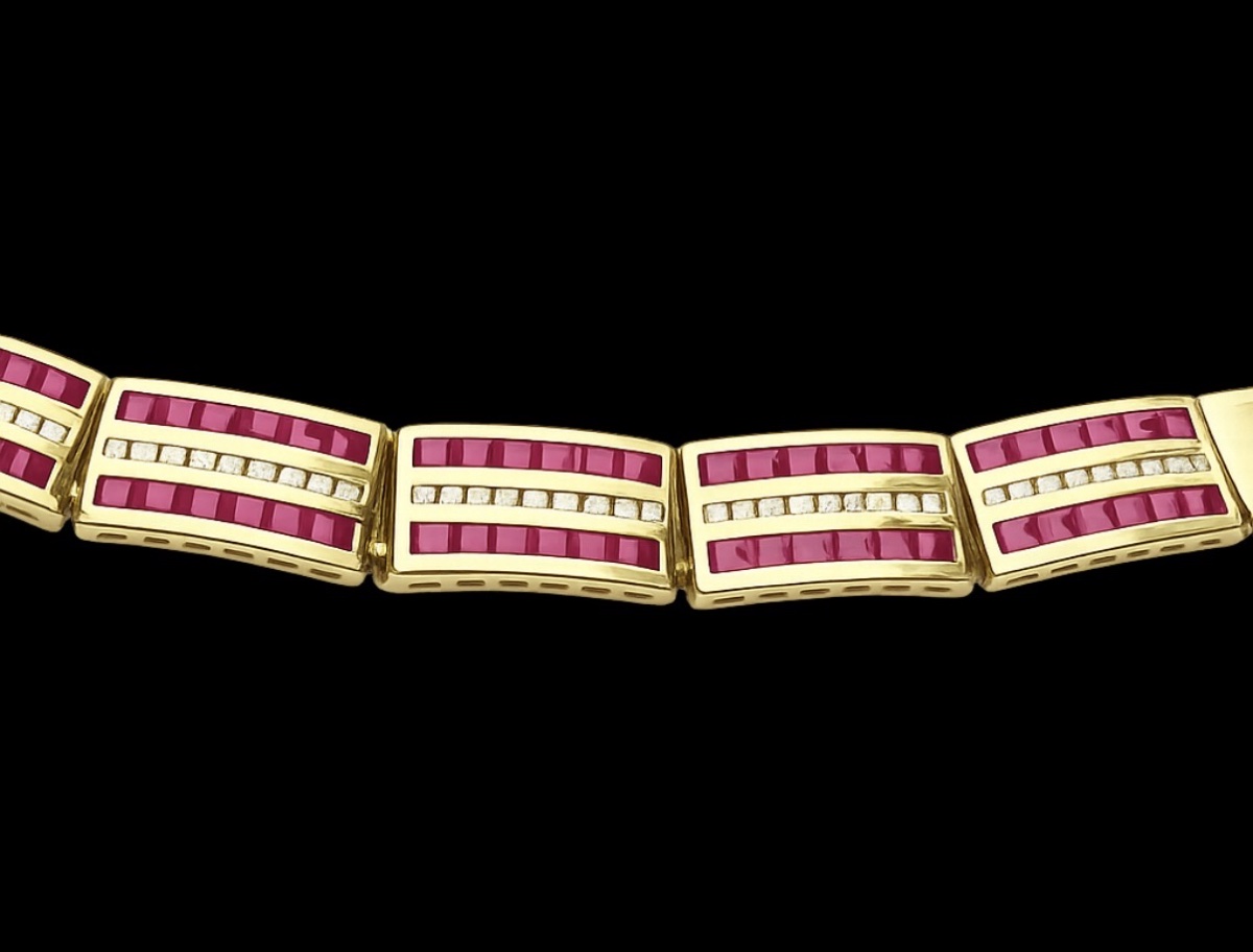 BRACELET EN OR 750, RUBIS ET DIAMANTS-photo-4