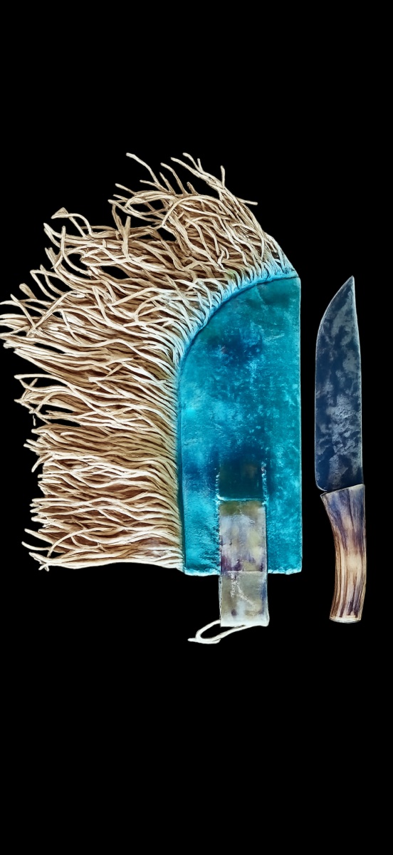 Large Plains Knife With A Fully Beaded Sheath-photo-2