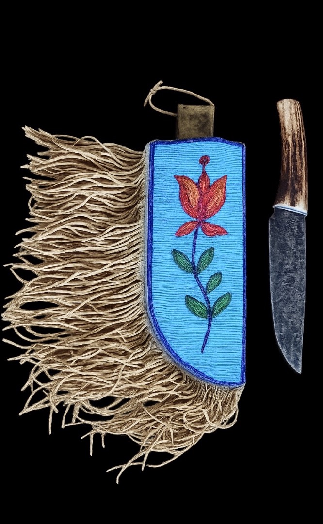 Large Plains Knife With A Fully Beaded Sheath