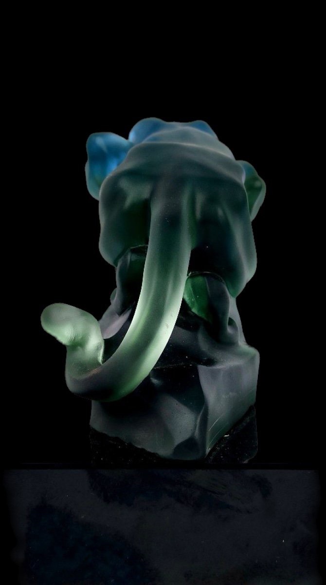 PANTHÈRE S’ABREUVANT IMPORTANTE SCULPTURE EN PÂTE DE VERRE SIGNÉE B.C. ZHENG-photo-2