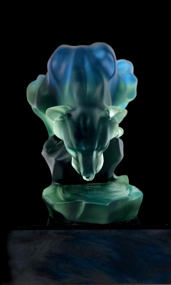 PANTHÈRE S’ABREUVANT IMPORTANTE SCULPTURE EN PÂTE DE VERRE SIGNÉE B.C. ZHENG-photo-3