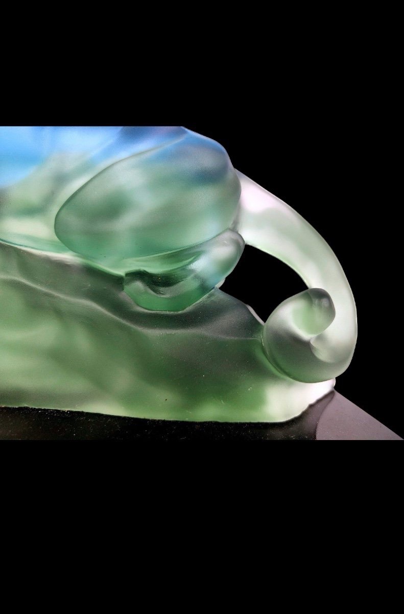 PANTHÈRE S’ABREUVANT IMPORTANTE SCULPTURE EN PÂTE DE VERRE SIGNÉE B.C. ZHENG-photo-1
