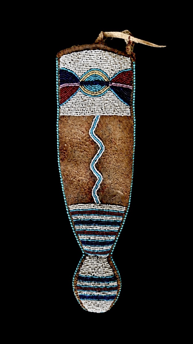 Blackfoot Wood And Metal Dag Knife Together With A Beaded Hide Sheath-photo-3