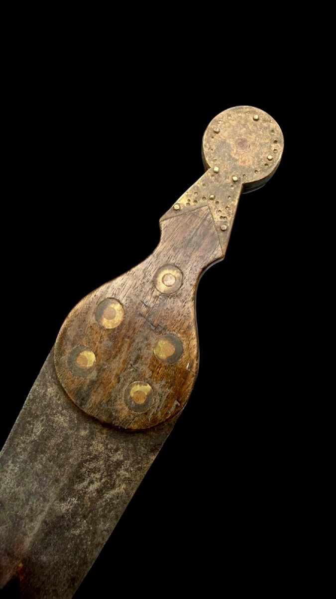 Blackfoot Wood And Metal Dag Knife Together With A Beaded Hide Sheath-photo-2