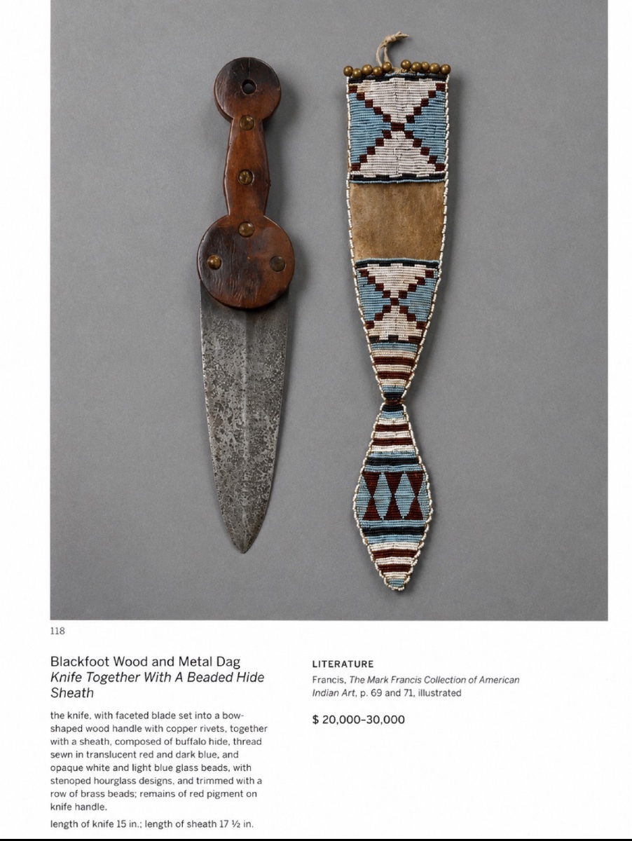 Blackfoot Wood And Metal Dag Knife Together With A Beaded Hide Sheath-photo-7