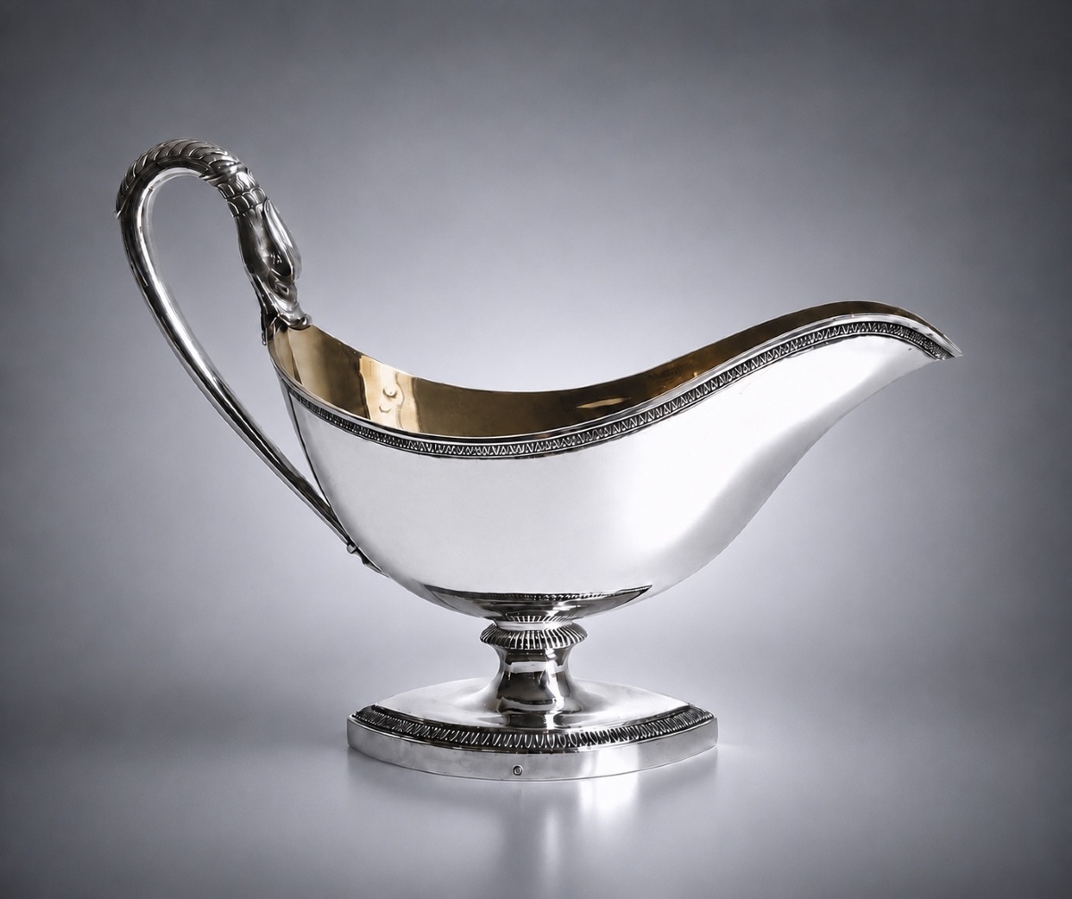 Empire-style Sauce Bowl In Solid Silver And Vermeil-photo-3
