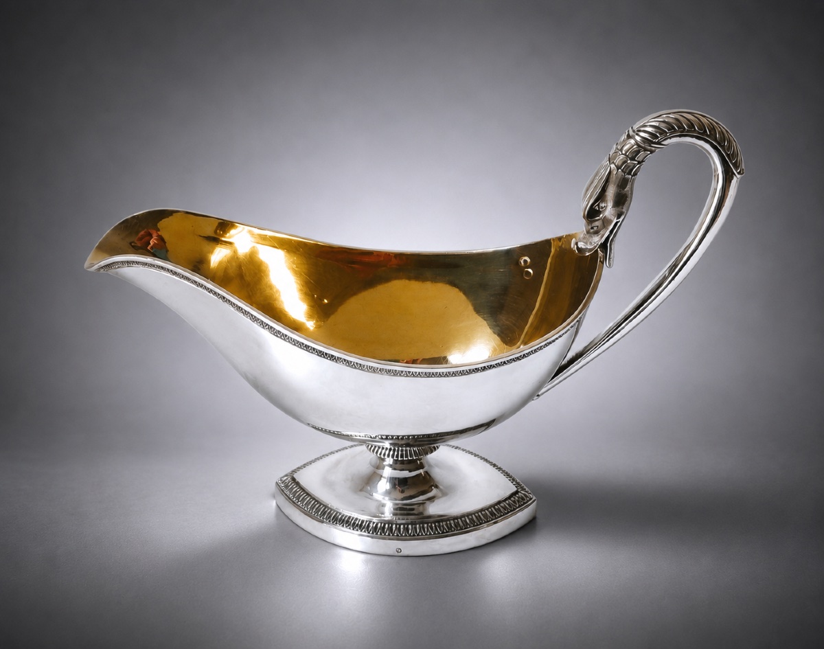Empire-style Sauce Bowl In Solid Silver And Vermeil-photo-4