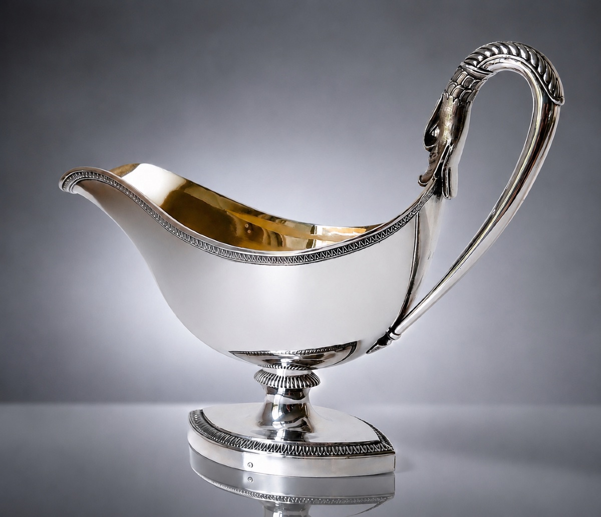 Empire-style Sauce Bowl In Solid Silver And Vermeil