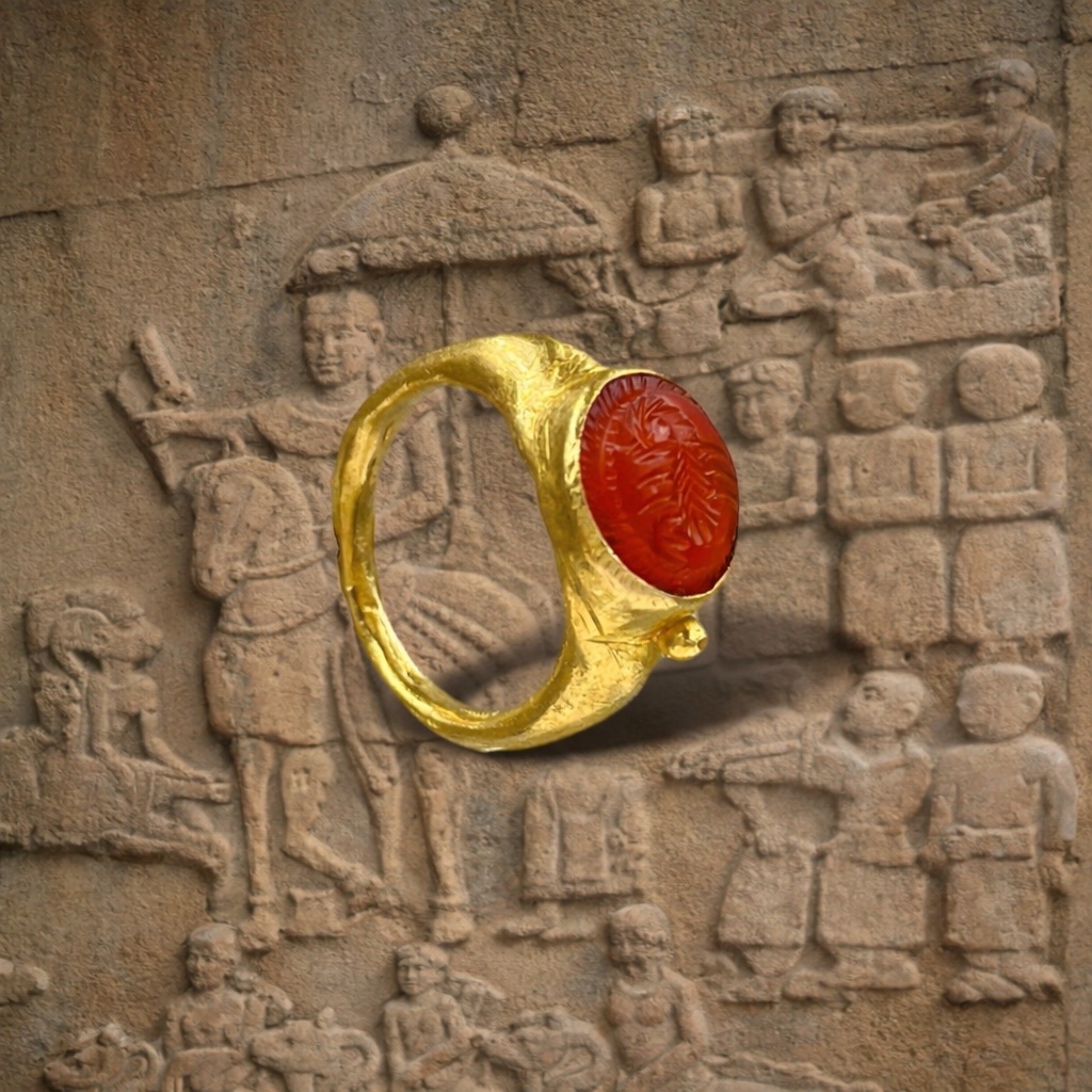 Iranian Solid Gold Ring With A Carved Carnelian Stone-photo-3