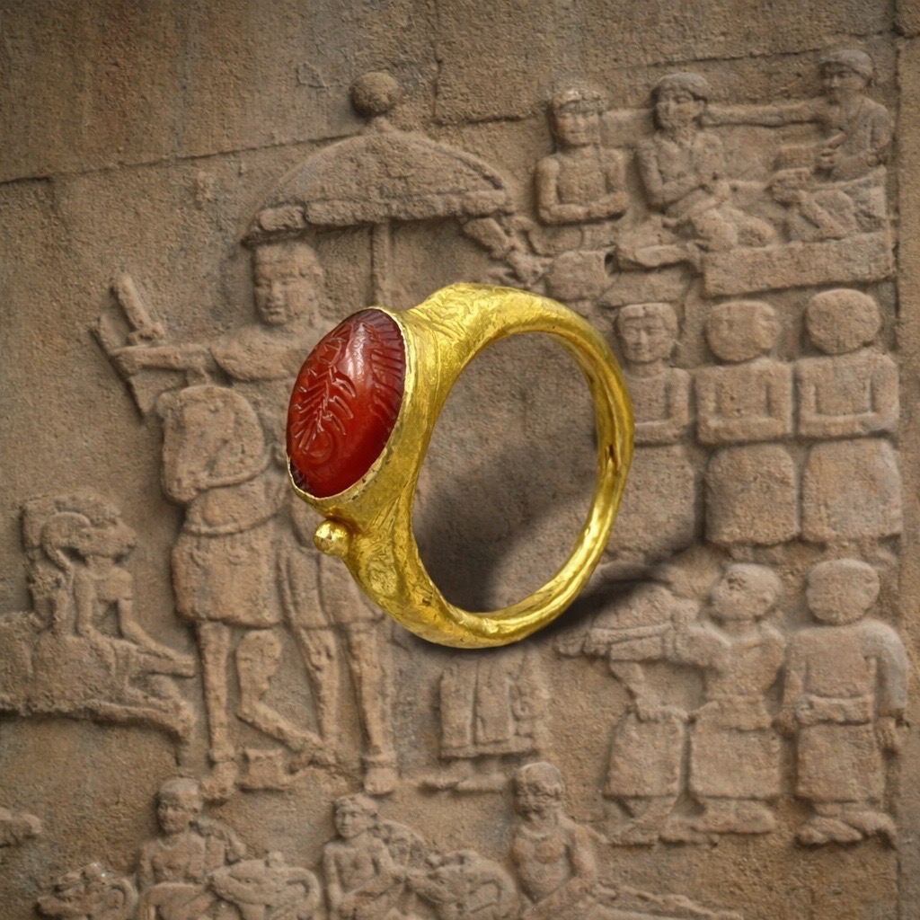 Iranian Solid Gold Ring With A Carved Carnelian Stone-photo-2