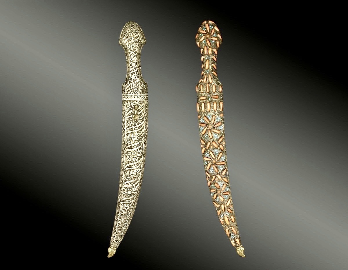 Prestigious Ottoman Jambiya With Coral Teardrops From Trabzon, Wootz Steel Blade,-photo-4