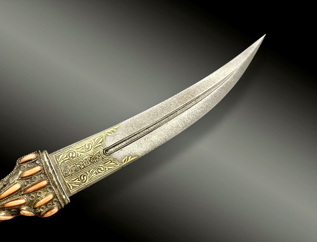 Prestigious Ottoman Jambiya With Coral Teardrops From Trabzon, Wootz Steel Blade,-photo-1