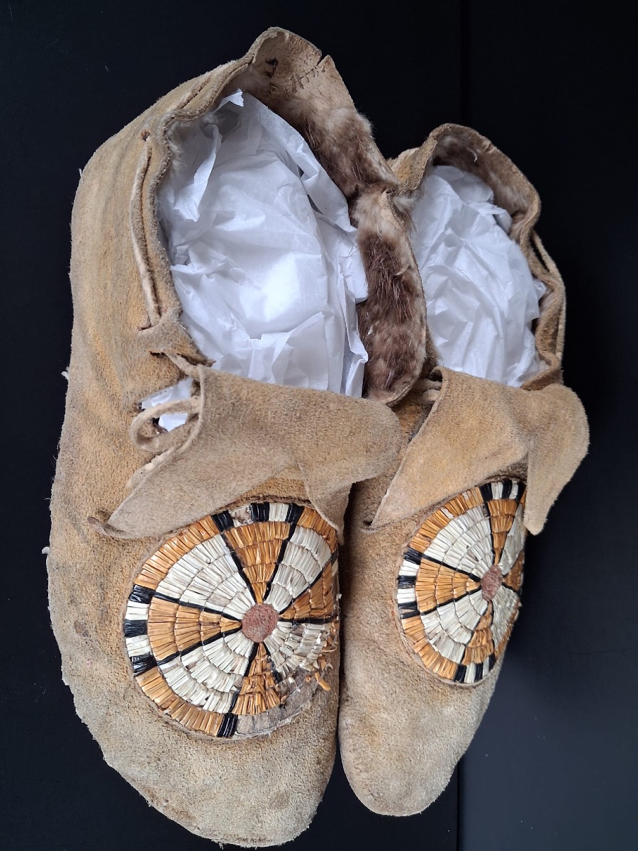 Rare Pair Of Loafers Decorated With Porcupine Quills