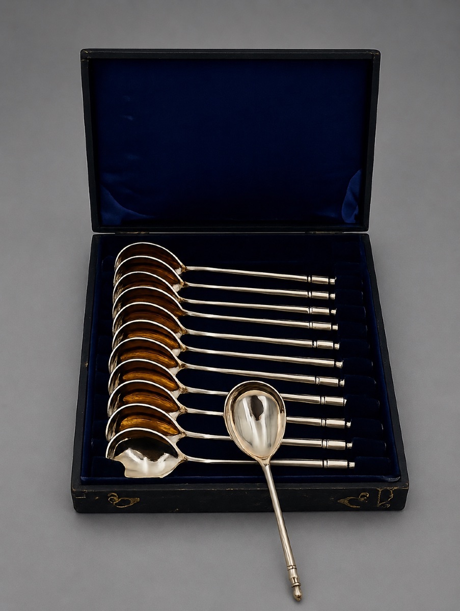 DOUZE CUILLÈRES EN ARGENT VERMEILLÉ ET NIELLÉ, MOSCOU 1850 -photo-3