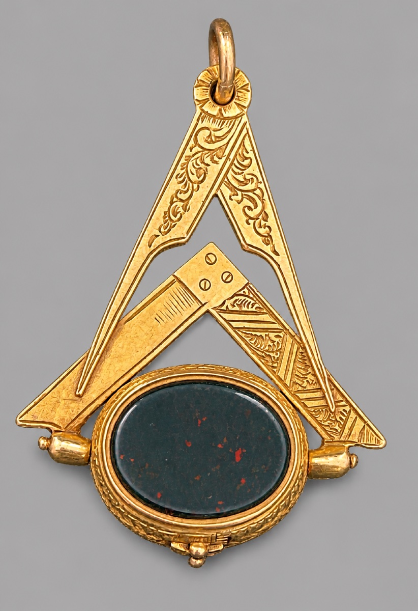 SCEAU MAÇONNIQUE À SECRET, DOUBLE ET PIVOTANT, EN OR, AGATE ET JASPE SANGUIN — SECOND EMPIRE-photo-2