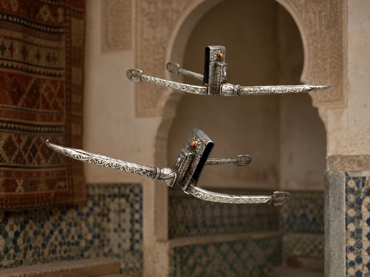 Pair Of Algerian Spurs Known As “châbir,” Made Of Silver And Coral, 19th Century-photo-2