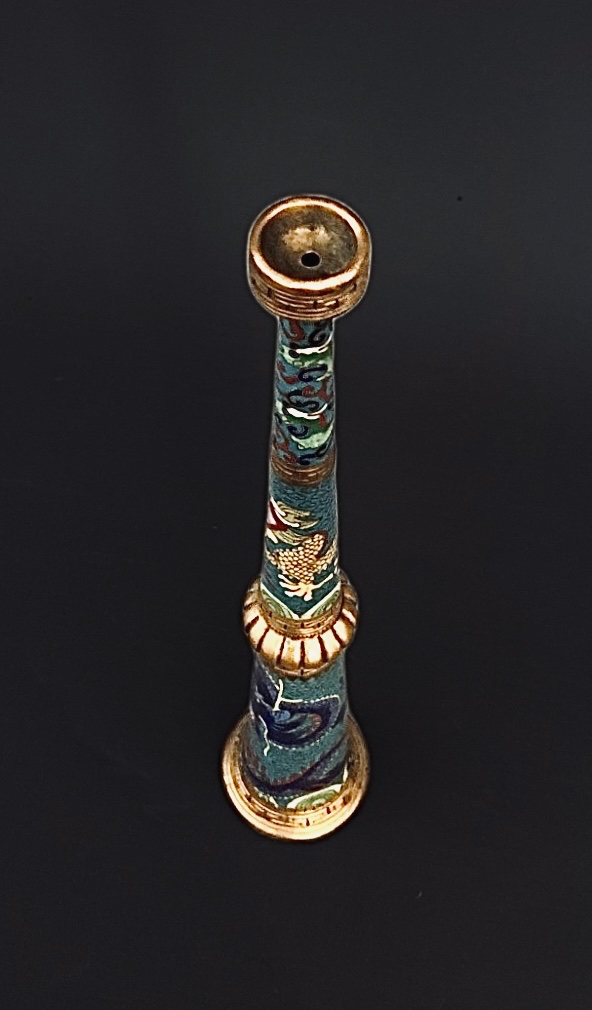 RARE TROMPE RITUELLE SINO-TIBÉTAINE EN ÉMAUX CLOISONNÉS-photo-2