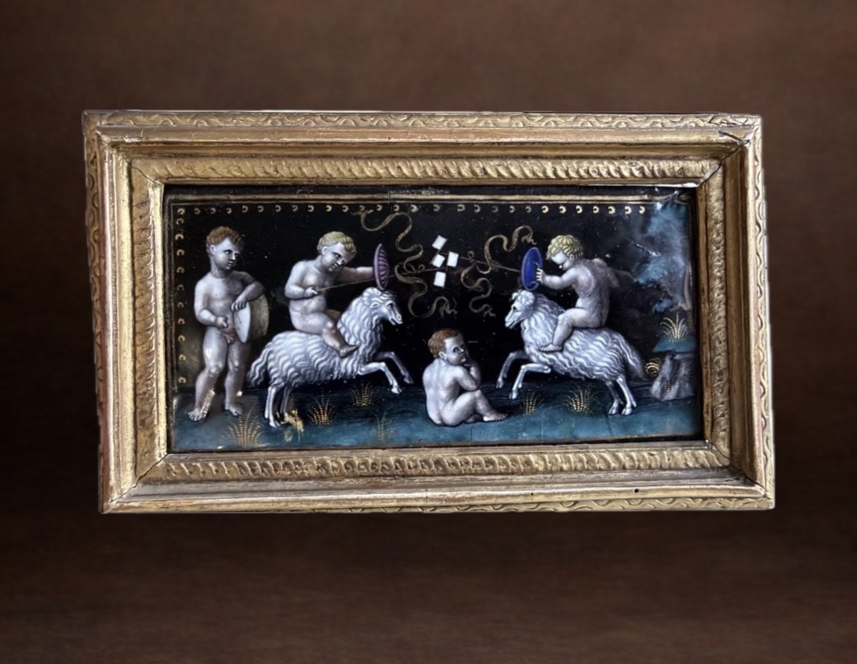 PLAQUE DE COFFRET AUX JEUX D’ENFANTS Limoges, vers 1540-1560