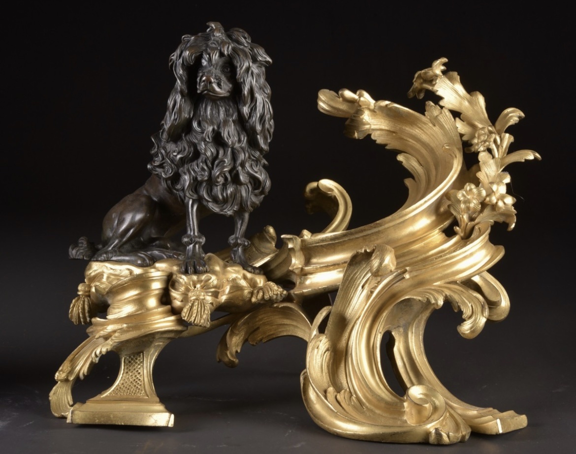 Paire De Chenets En Bronze Doré Et Patiné Maison Beurdeley, Paris Vers 1860–1870-photo-2
