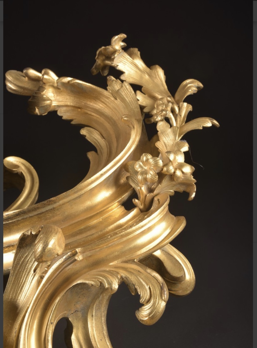 Paire De Chenets En Bronze Doré Et Patiné Maison Beurdeley, Paris Vers 1860–1870-photo-3