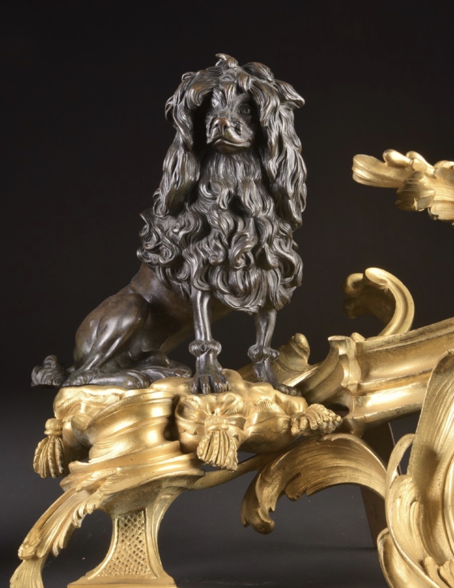 Paire De Chenets En Bronze Doré Et Patiné Maison Beurdeley, Paris Vers 1860–1870-photo-4