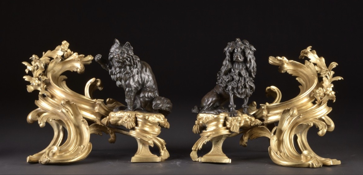 Paire De Chenets En Bronze Doré Et Patiné Maison Beurdeley, Paris Vers 1860–1870