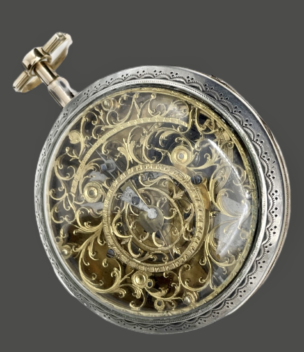 Skeleton Pocket Watch In Silver, Yellow Gold, And Rose Gold, Signed Vermorel à Charlieus, Circa 1800-photo-2